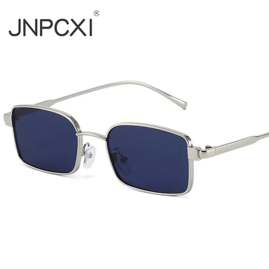 JNPCXI New Metal Rectangle Women Sunglasses Fashion Silver Blue Gradient Shades UV400 Men Punk Sun Glasses