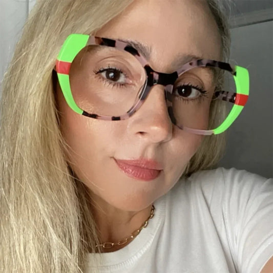 JNPCXI TR90 Vintage Polygon Women Glasses Frame Fashion Clear Anti-Blu-Ray Lens Eyewear Men Optical Double Color Frame