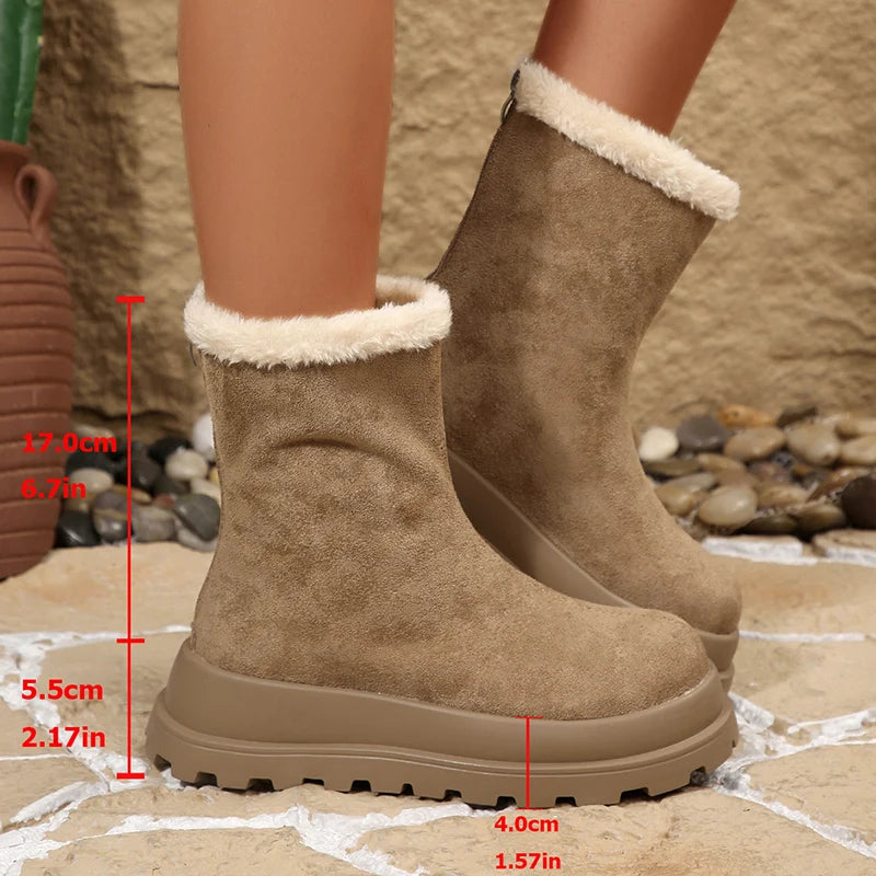 Thick Bottom Long Plush Snow Boots Women Plus Size 42 Faux Suede Platform Ankle Boots Woman Zipper Non Slip Warm Winter Botas