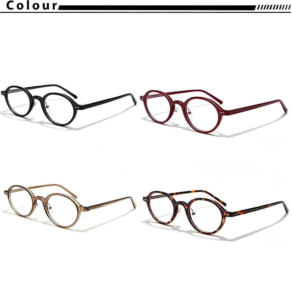 CATERSIDE Fashion Women's Flat Lens Tr-90 Oval Shaped Eyeglass Frame Acetate Temple Men's Ultra Light Decorative Eyeglass Frame