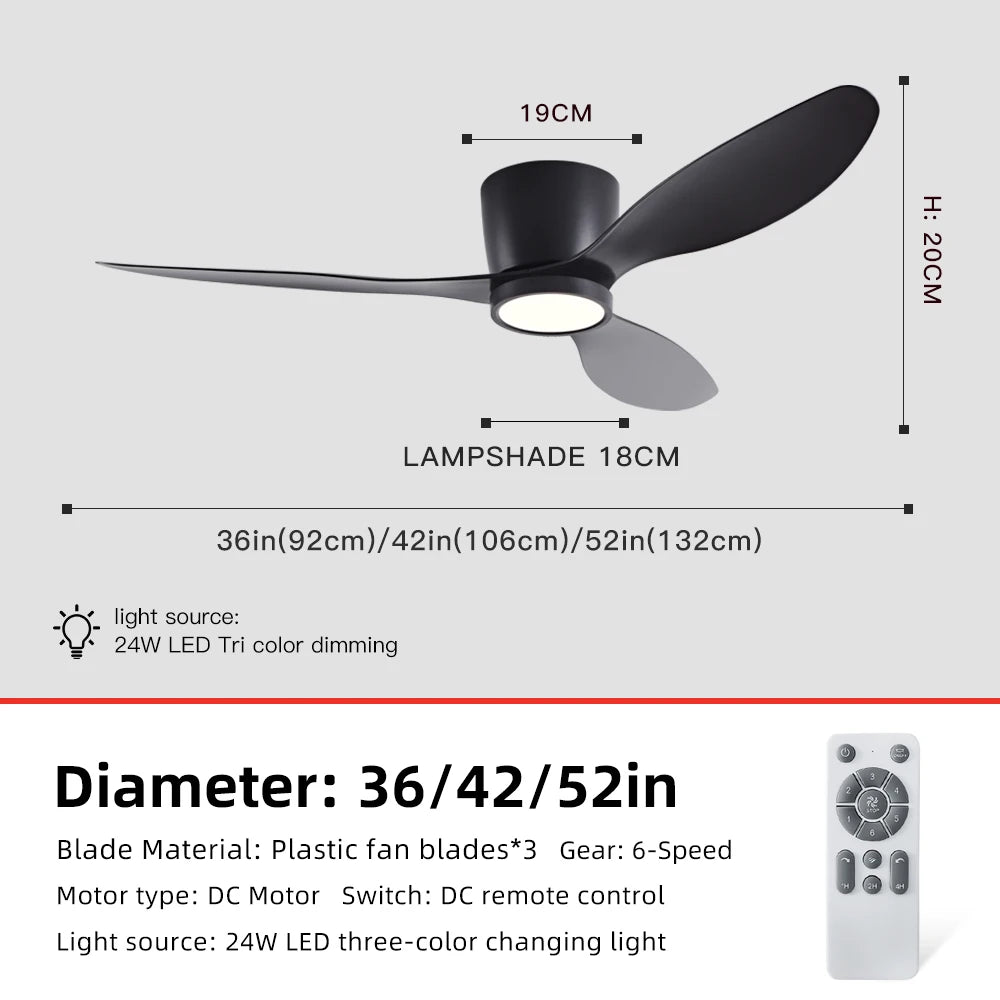 36/42/52" Inverter Ceiling Fan w/ Light, Silent, Ideal for Bedroom, Office Home