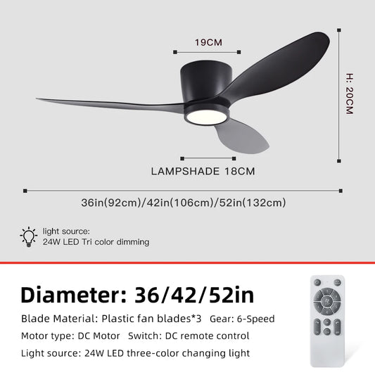 36/42/52" Inverter Ceiling Fan w/ Light, Silent, Ideal for Bedroom, Office Home