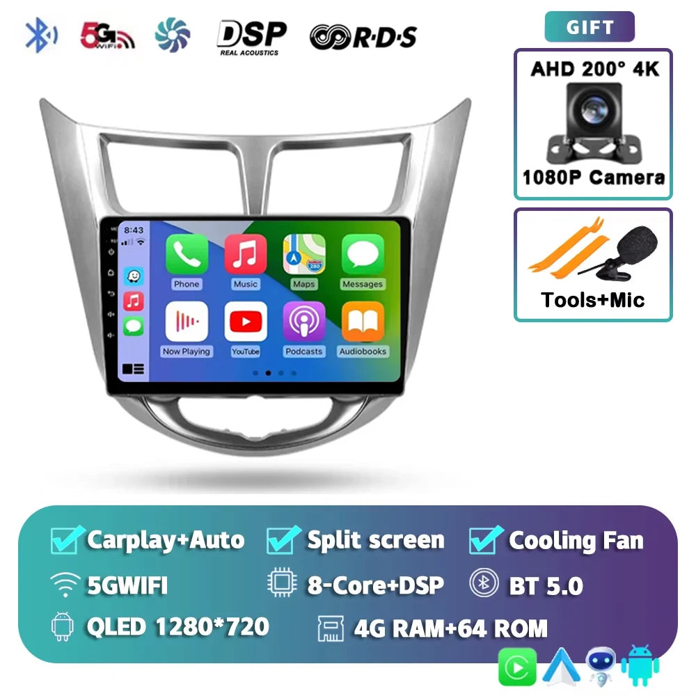 For Hyundai Solaris 1 2010 - 2016 Android 15 2K QLED Car Radio Multimedia Video Player GPS stereo CarPlay Head Unit 4G WIFI