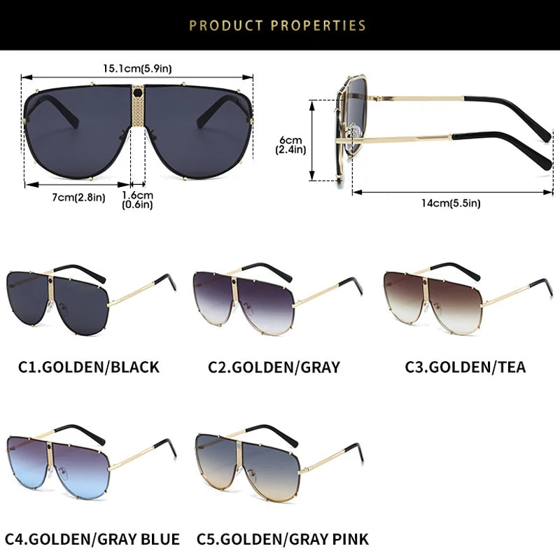JNPCXI New Fashion Oversized Square Sunglasses Women Shades UV400 Retro Rivets Men Black Sun Glasses