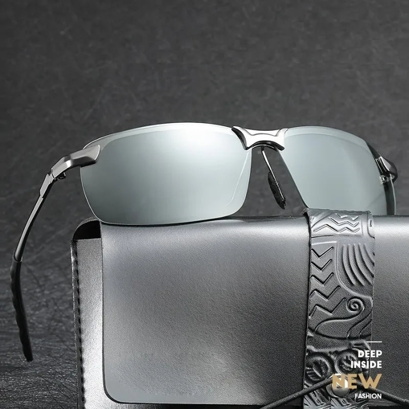 Color Changing Polarized Fashionable Glasses for Men and Women Retro Metal Half Frame