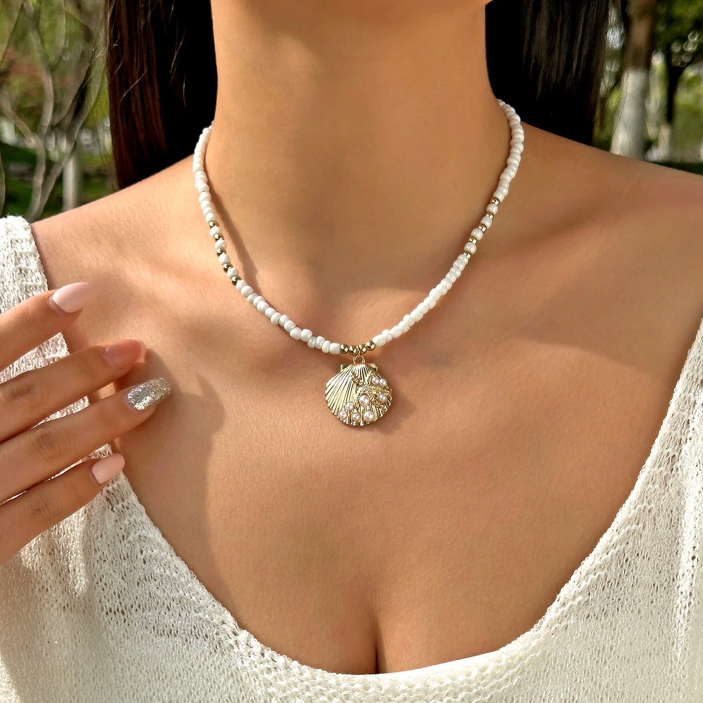 Charming Ceramic Fish Conch Starfish Pendant Necklace for Women Boho Colorful Acrylic Beads Choker Necklace Summer Beach Jewelry