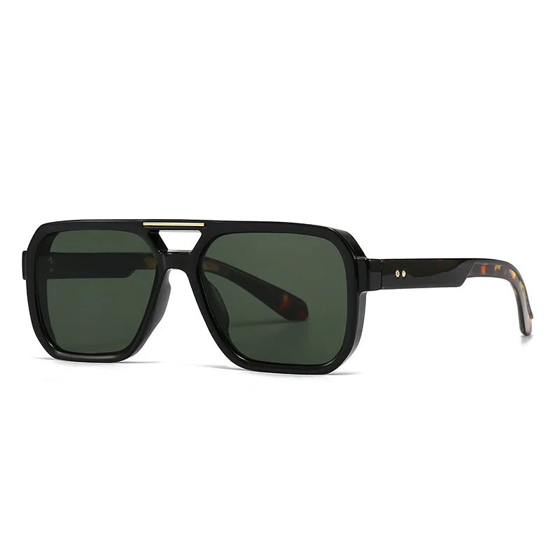 JNPCXI Fashion Double Bridges Square Sunglasses Women Retro Rivets Green Leopard Shades UV400 Men Outdoor Gradient Sun Glasses