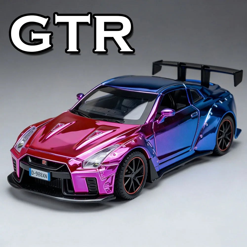 1: 32 GTR Skyline Alloy Diecast Models Toys Cars 4 Doors Opened with Sound Light Pull Back Miniature Sportscar Fashion Ornaments