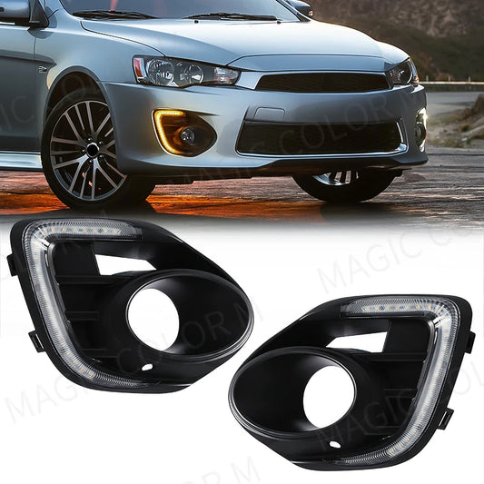 For Mitsubishi Lancer 2015 2016 2017 LED Daytime Running Light DRL Turn Signal Daylight Waterproof Fog Head Lamp Car Accessories