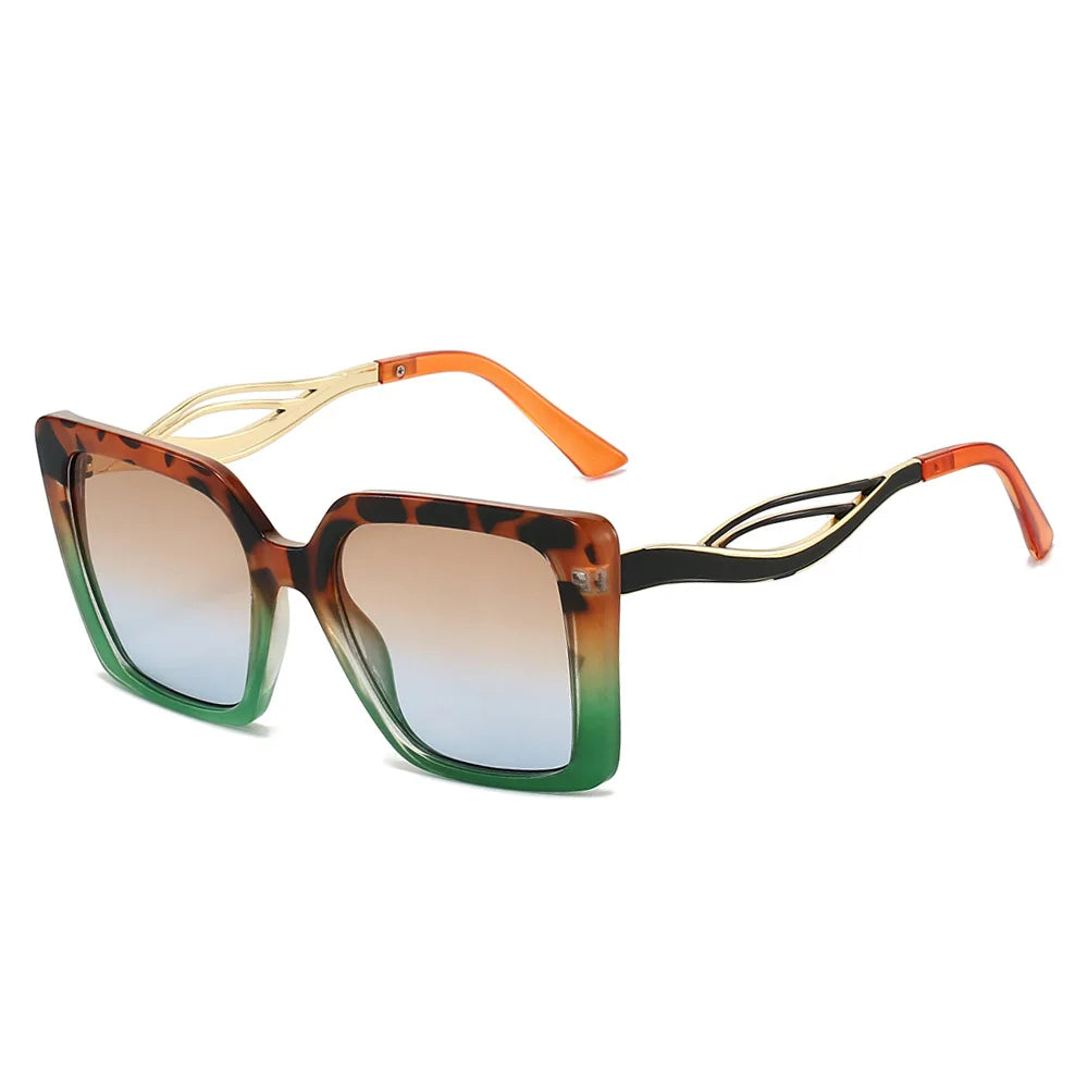 JNPCXI Retro Square Leopard Print Gradient Frame Women Sunglasses Ins Hollow Temple Design Men Casual Sun Glasses UV400