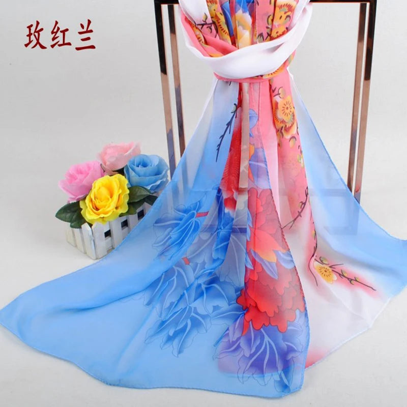 New Peony Flower Women's Printed Chiffon Long Scarves Wholesale Yiwu Autumn and Winter Scarves Small Scarves