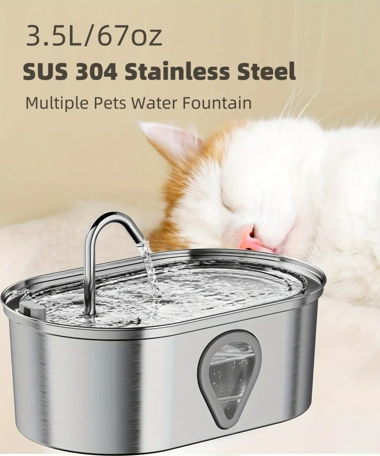 3.5L large pet water dispenser stainless steel cat water fountain w/LED Lighting