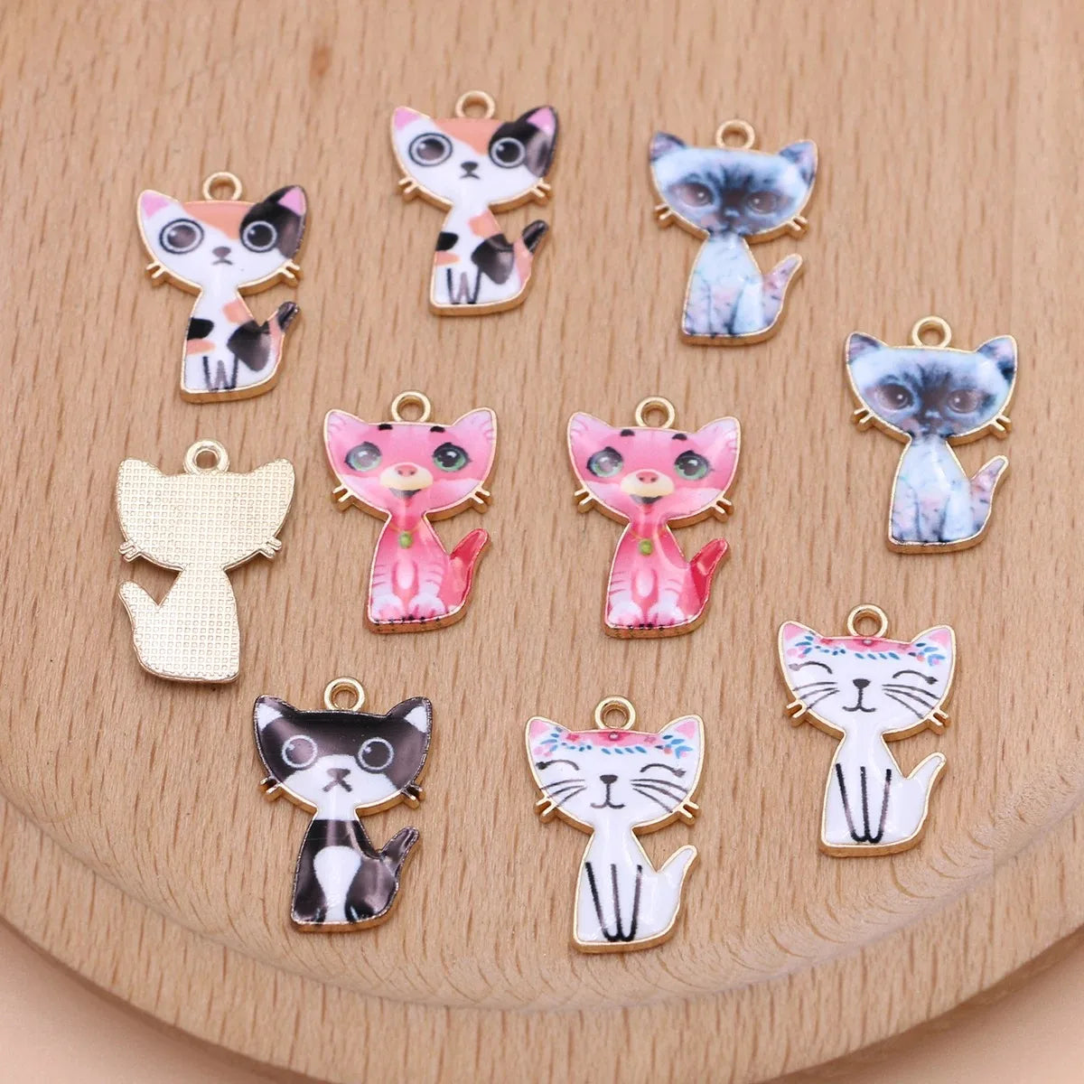 10Pcs Gold Color Enamel Cat Charms Pendant for Jewelry Making Earrings Bracelet Necklace Accessories DIY