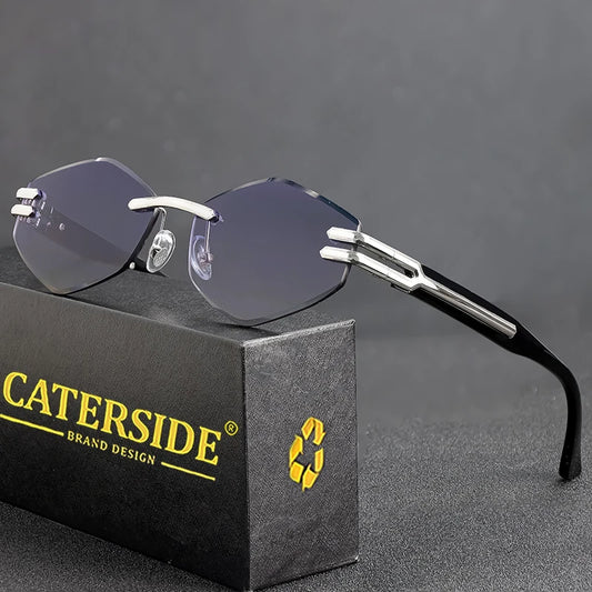 CATERSIDE Retro Men's Frameless Sunglasses Polygonal Luxury Gradient Sun Glasses Women Outdoor Travel Beach Summer Glasses UV400