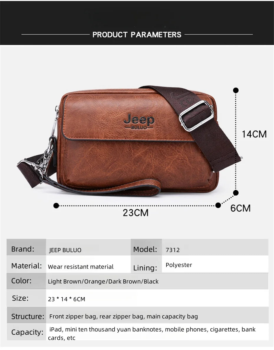 JEEP BULUO Brand Small Men Buckle Bags Leather Shoulder Crossbody Totes Handbags