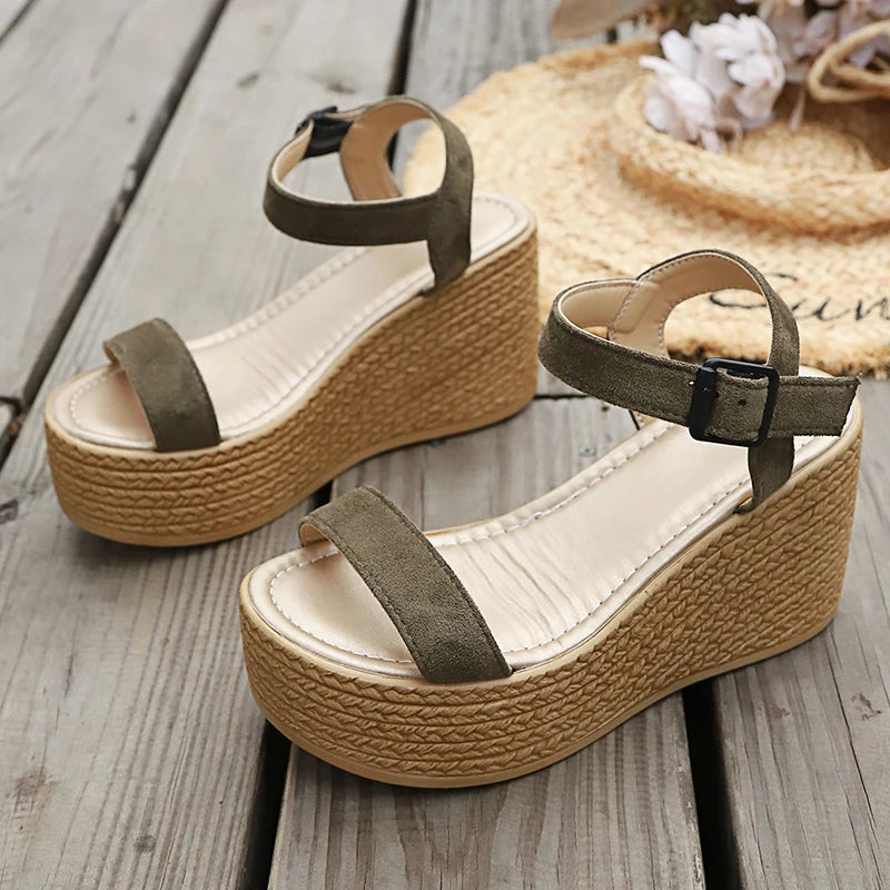 2026 Summer Chunky Platform Sandals Women Plus Size 43 Wedge High Heeled Sandals Woman Ankle Strap Thick Bottom Sandalias Mujer