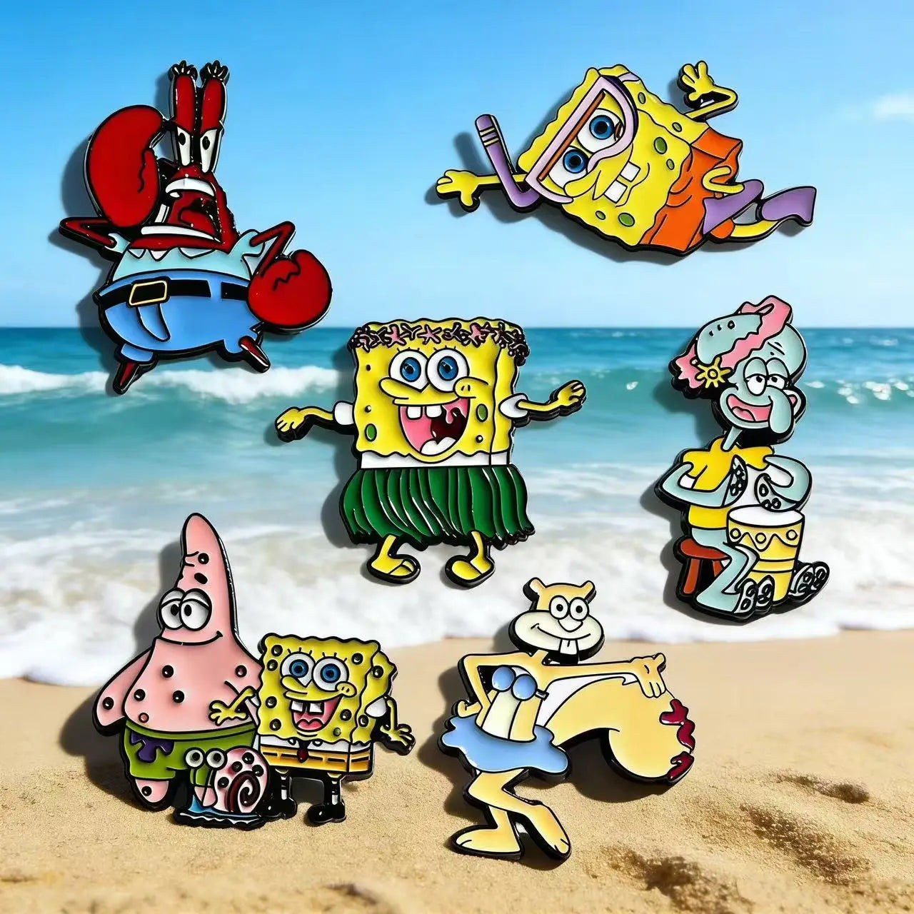 6 PCS SquarePants Enamel Pins – Cute Cartoon Lapel Badges for Backpacks, Jackets & Accessories – Perfect Kids Gifts