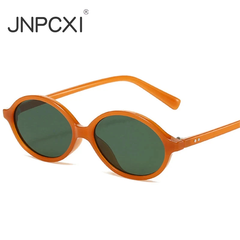 JNPCXI Fashion Small Oval Sunglasses Women Retro Punk Rivets Men Shades UV400