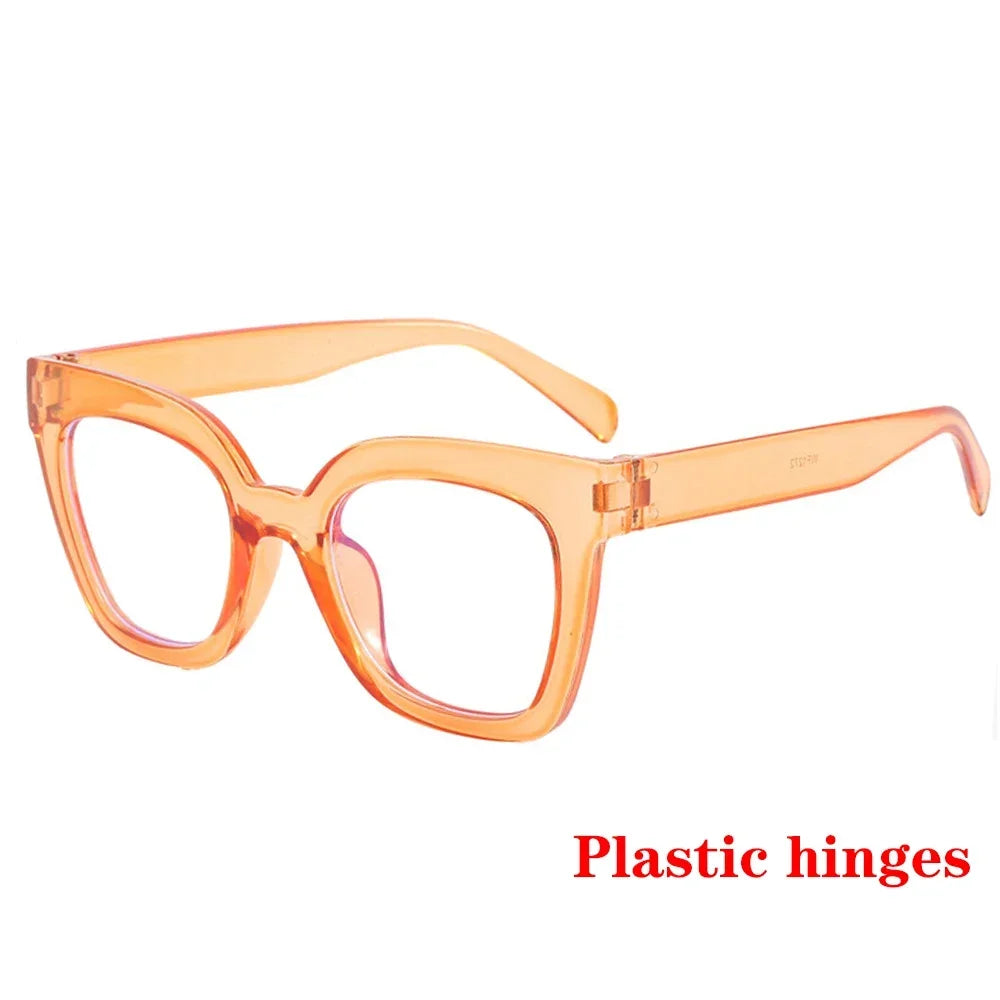 JNPCXI Fashion Glasses Frame for Women Anti-Blue Ray Fashion Lady's Orange Myopia Cat Eye Prescription Computer Glasses