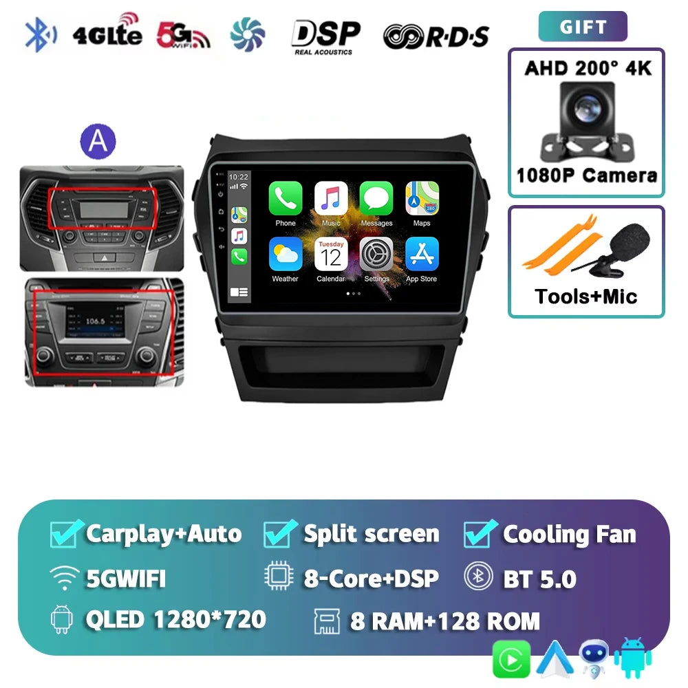 For Hyundai Santa Fe 3 2013 - 2016 Android 15 2K QLED Car Radio Multimedia Video Player GPS stereo CarPlay Head Unit 4G WIFI