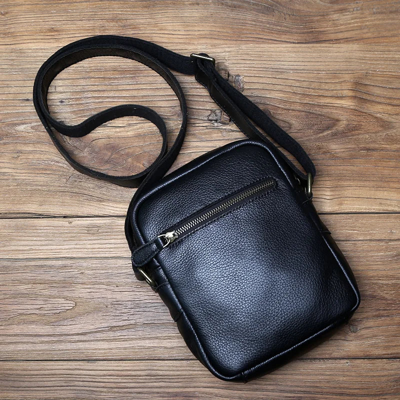 NZPJ Leather Mens Shoulder Bag Casual Crossbody Bag Natural Cowhide Vertical Bag