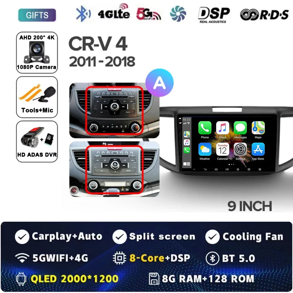 For Honda CR-V CRV 4 RM RE 2011 - 2018 Android 15 Car Radio GPS Navigation QLED Carplay Auto Multimedia Stereo Player BT