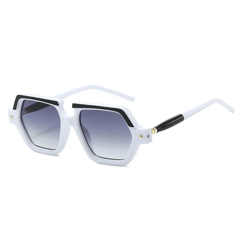 JNPCXI New Polygon Square Rivets Sunglasses Women Fashion Double Color Leopard Gradient Shades Men Clear Lens Frame UV400