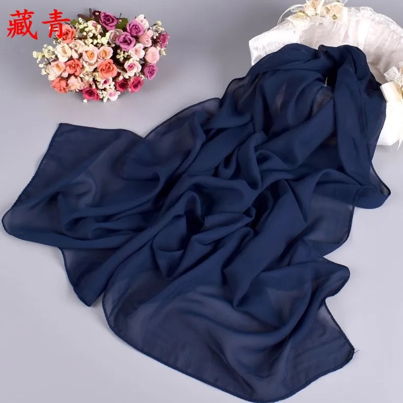 New Fashion Temperament Pure Monochrome Women's Long Chiffon Scarves Wholesale Yiwu Plain Pure Color Small Scarves
