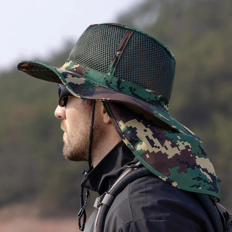 Xinbaoguan 100% Polyester 9227 New Summer Outdoor Men's Sun Protection and Sunshade Large Brim Shawl Fishing Hat