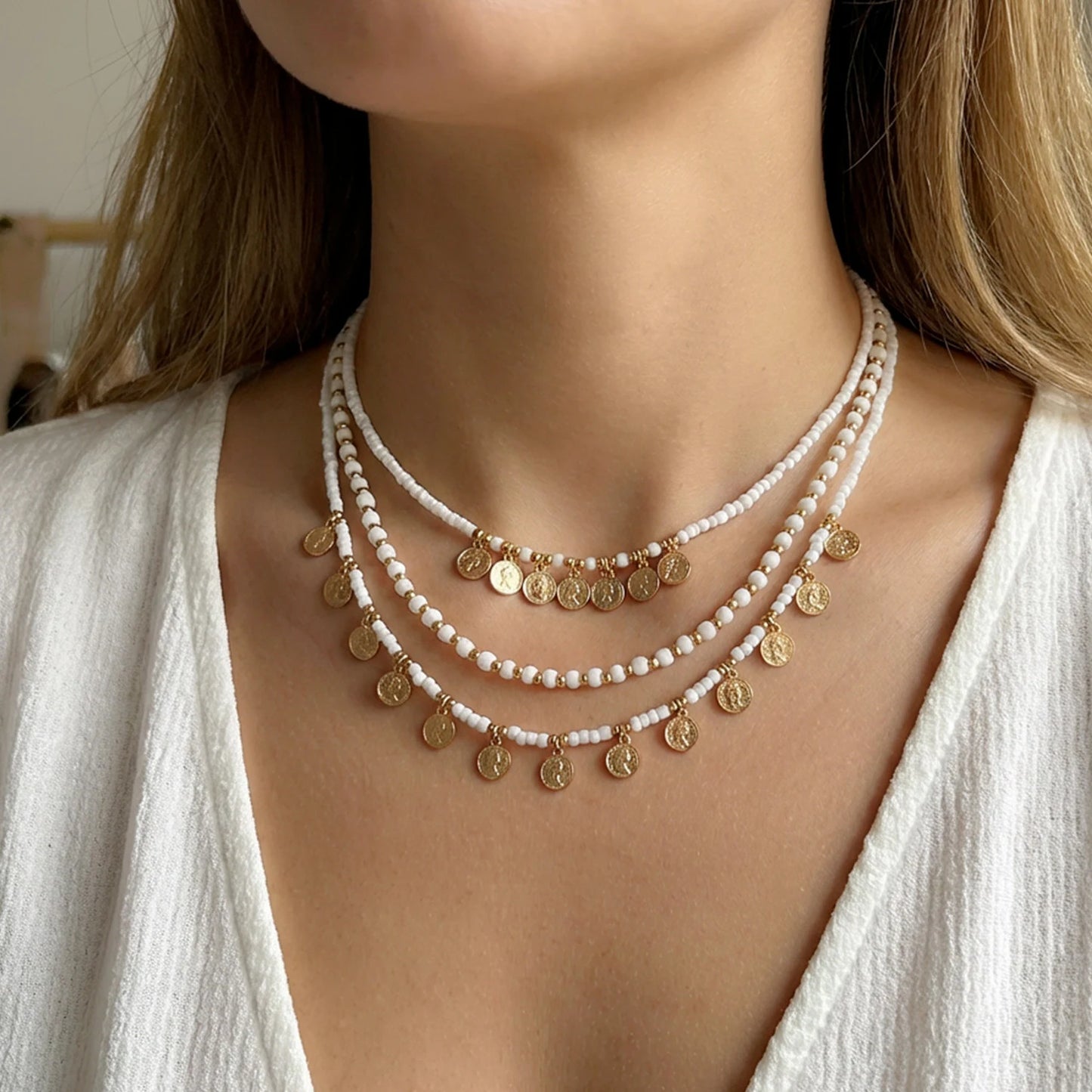 New Fashion Geometric Sequins Tassel Choker Necklace for Women Boho Star Moon Pendant Multi Layered Chain Necklace Party Jewelry