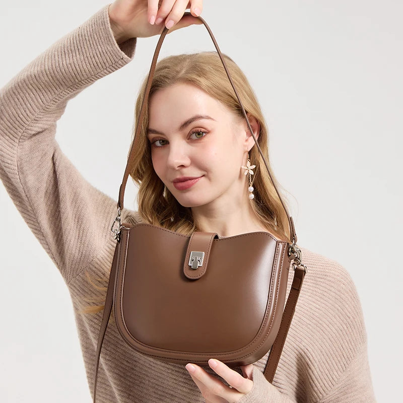 Women's fashion cowhide Genuine Leather Crossbody Handbag Female Vintage Underarm Shoulder Bag luxury designer Messenger Bag