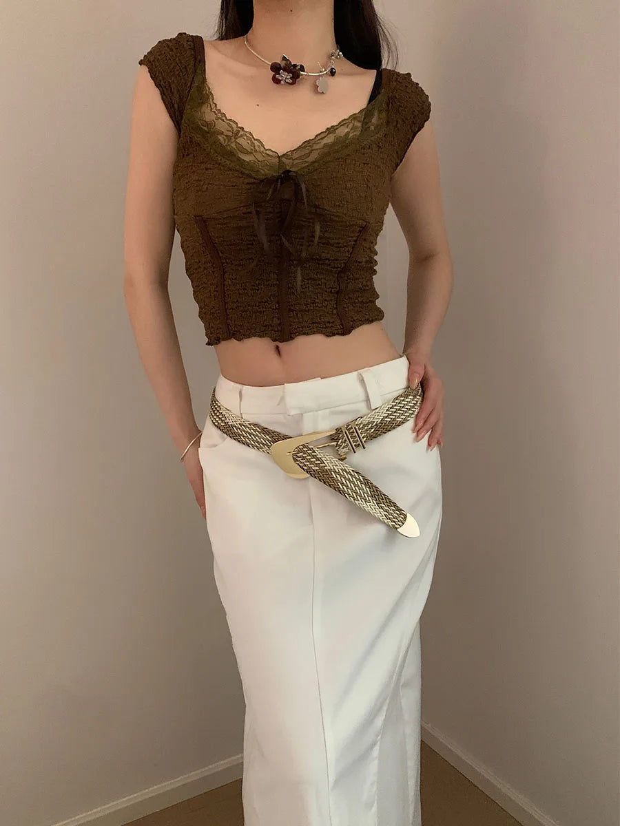 Retro Woven Belt For Women New Korean Version Matches With Jeans Versatile Decor Design With A Sense Of High-End Exclusivity