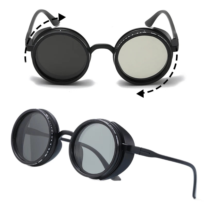 JNPCXI New ND9-level Adjustable Dimming Men Polarized Sunglasses Shades UV400 Retro Round Punk Women Outdoor Sports Sun Glasses
