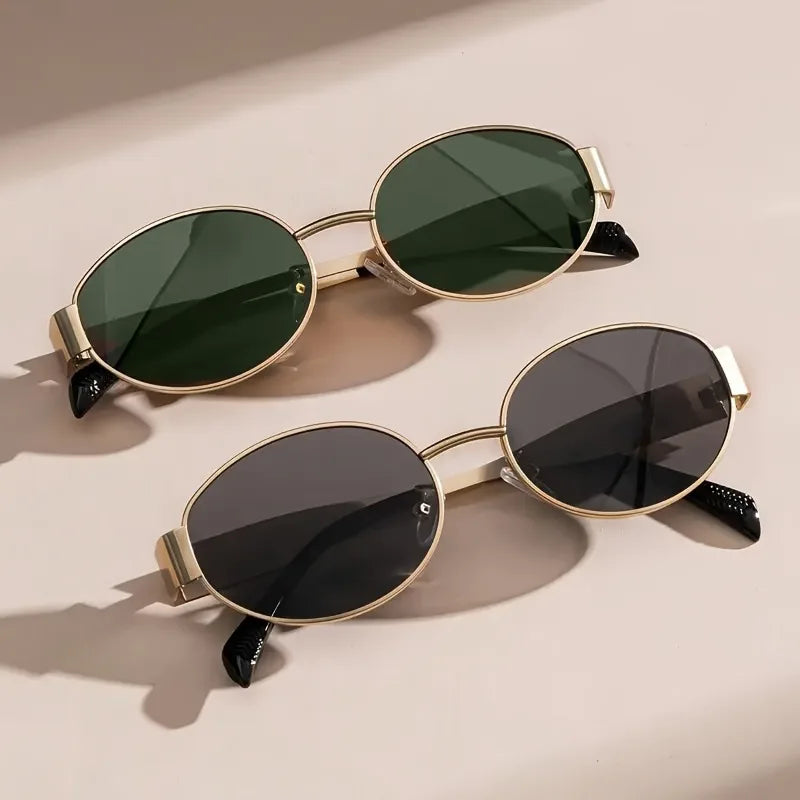 2-piece Women's Retro Oval Metal Frame Glasses Suitable for Daily Commuting Photography Decoration and Fashion Choices
