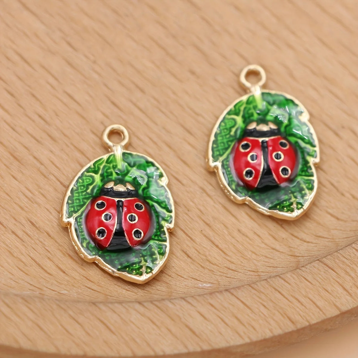 10Pcs Gold Plated Ladybug Leaf Charm fit Jewelry Making Necklace Earrings DIY Accessories
