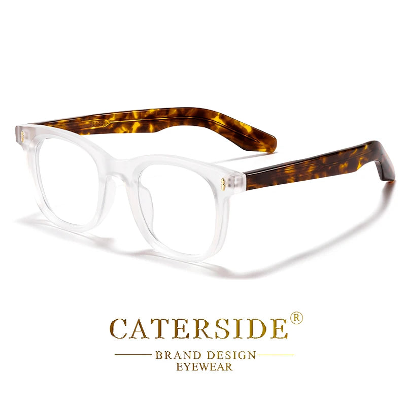 CATERSIDE Fashion Men Round Eyeglass Brand Design High-Quality Tr-90 Frame Acetate Core Insert Leg Women Anti Blue Light Glasses