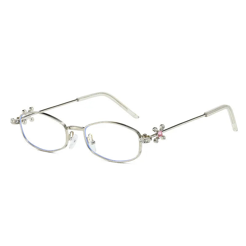 Shiny Rhinestone Metal Eyeglass Frame Women's Gold Wire Thin Frame Fashionable Flat Mirror Trendy Suitable for Daily Matching