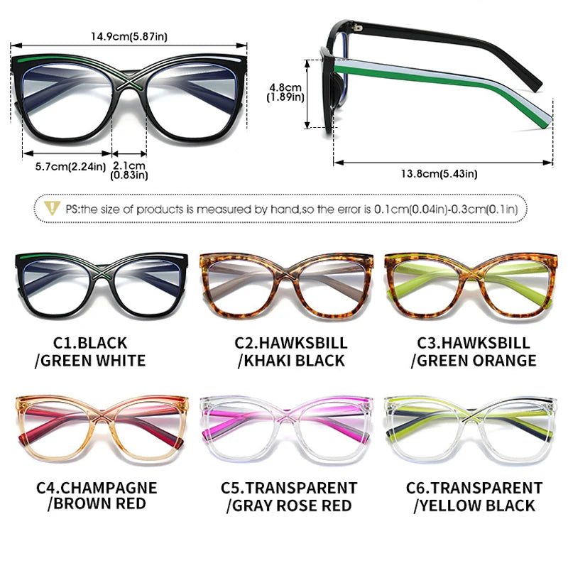 JNPCXI New Cat Eye Colorful Women Glasses Frame Fashion Polygon Clear Anti Blue Light Eyewear Men Optical Green Frame