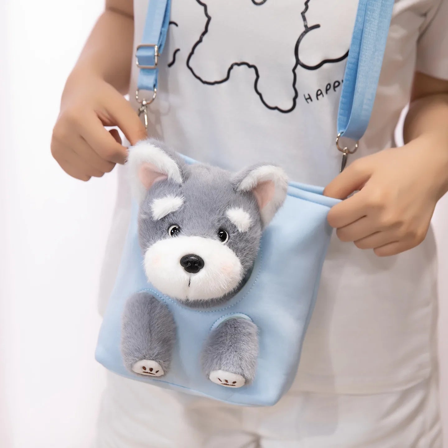 Kawaii Dog Plush Toy Pouch Storage Bag Hide-and-seek Animal Dog Plush Stuffed Doll With Snack Bag Intresting Toy Birthday Gifts