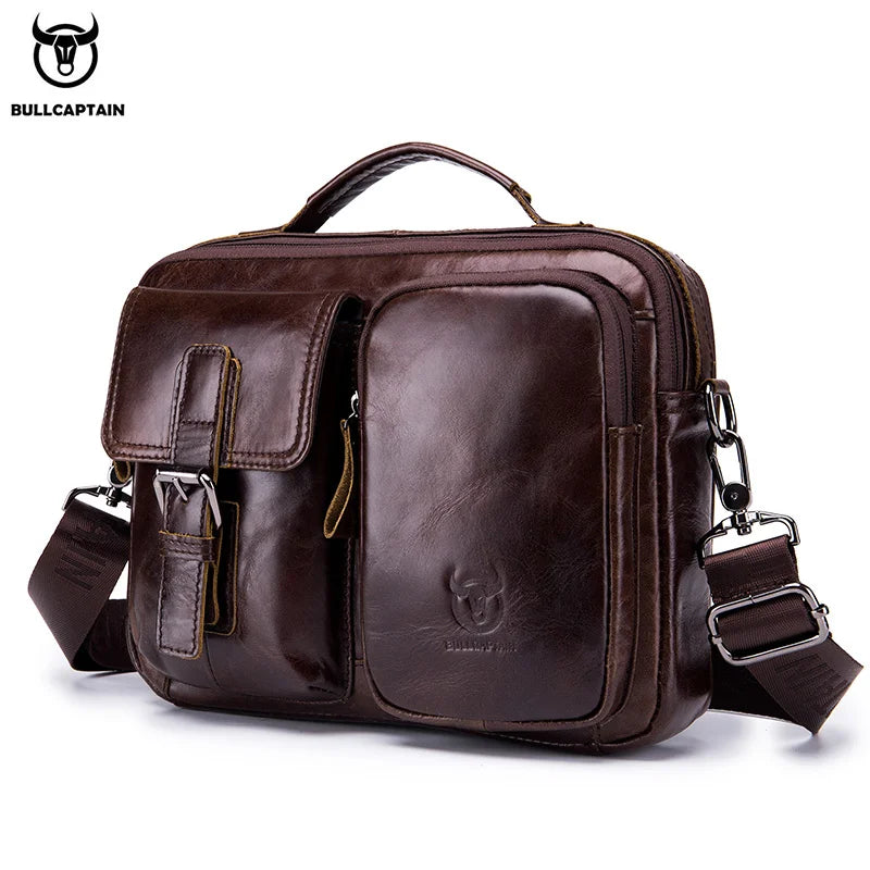 BULLCAPTAIN New Genuine Leather Men Crossbody Bag Male Briefcase Messenger Bag Casual Business Briefcase Style Men Shoulder Bag
