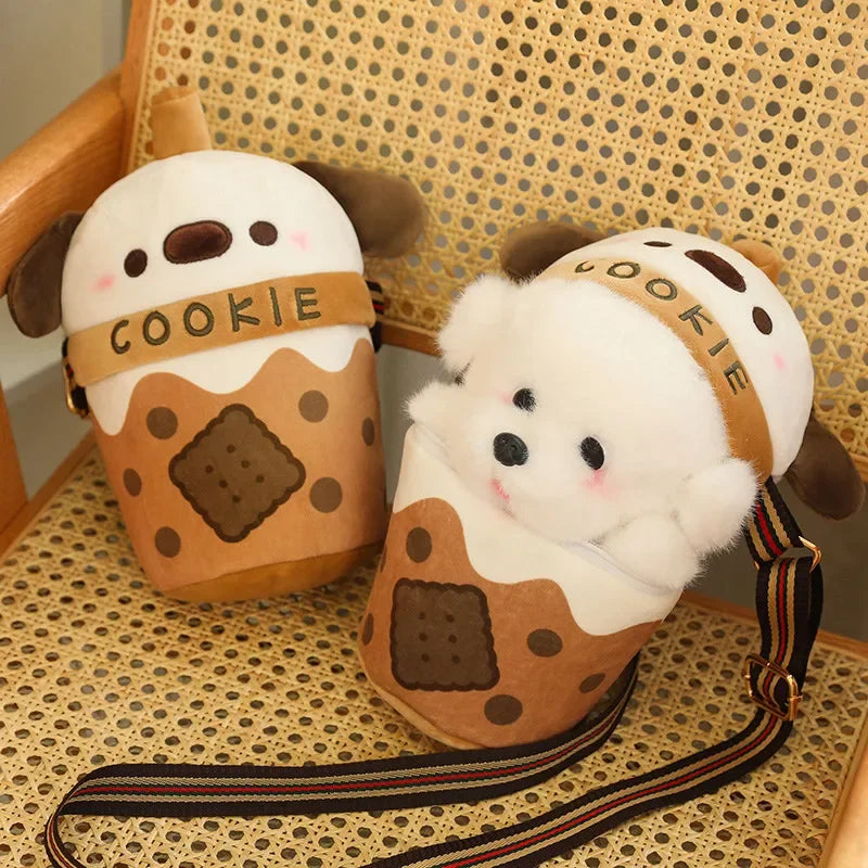 Kawaii Plush Teacup dog Stuffed Little Puppy Doll In Bubble Tea Toy Small Dog Toys For Kids Baby Best Birthday Gifts For Girls