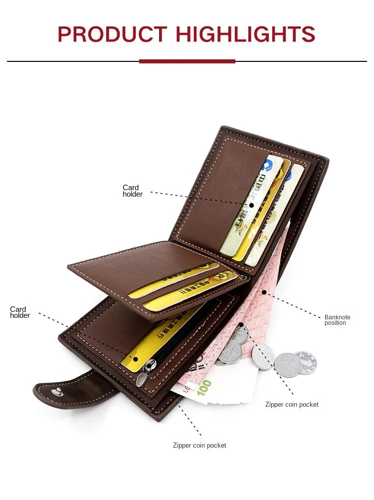 MenBense's PU Leather Wallet Short Hasp Purse Card Holder Business Money Case