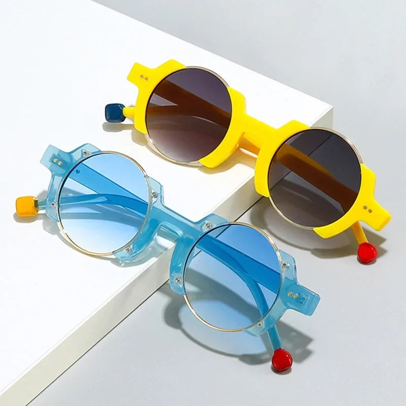 JNPCXI Ins Popular Fashion Round Women Punk Sunglasses Yellow Lens Retro Rivets Men Trending Sun Glasses Gradient Shades UV400