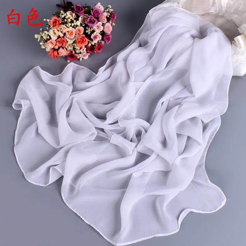 New Fashion Temperament Pure Monochrome Women's Long Chiffon Scarves Wholesale Yiwu Plain Pure Color Small Scarves