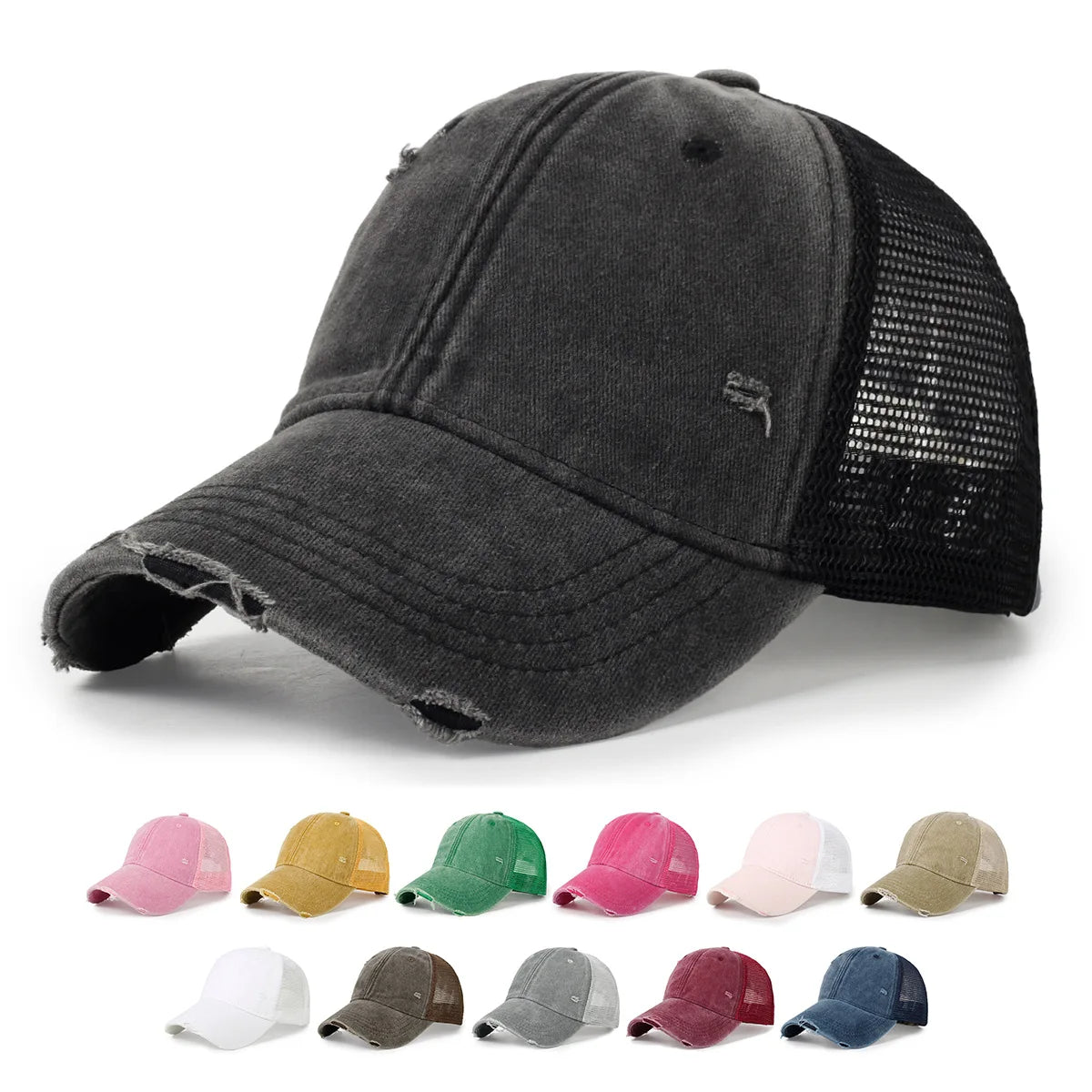 Washed Cotton Mesh Breathable Baseball Cap Old Ripped Board Caps Men Women Hats