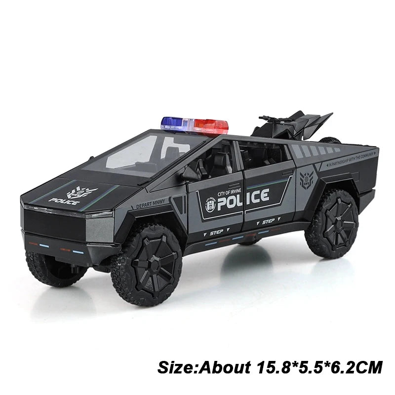 1: 32 Pickup Truck Alloy Diecast Police Car Model Toys Doors Opened Sound Light Pull Back Miniature Vehices Decorative Ornaments