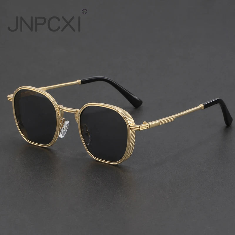 JNPCXI Retro Square Metal Women Sunglasses Shades UV400 Fashion Clear Gradient Shades UV400 Men Trending Punk Sun Glasses