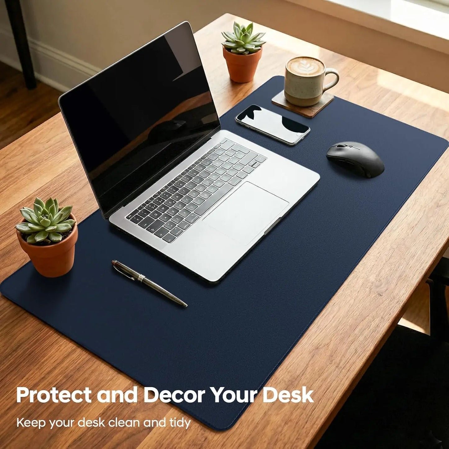 Mouse Pad Large ,PU Desk Pad , Office Desk Mat, Non-Slip PU Leather Desk Blotter, Computer Desk Pad for Office and School