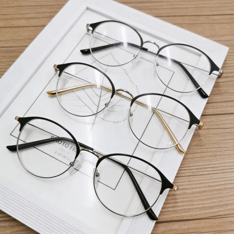Korean Anti Radiation Eyeglasses Round Metal Frame Eyeglasses for Women Men Anti-Blue Light Glasses