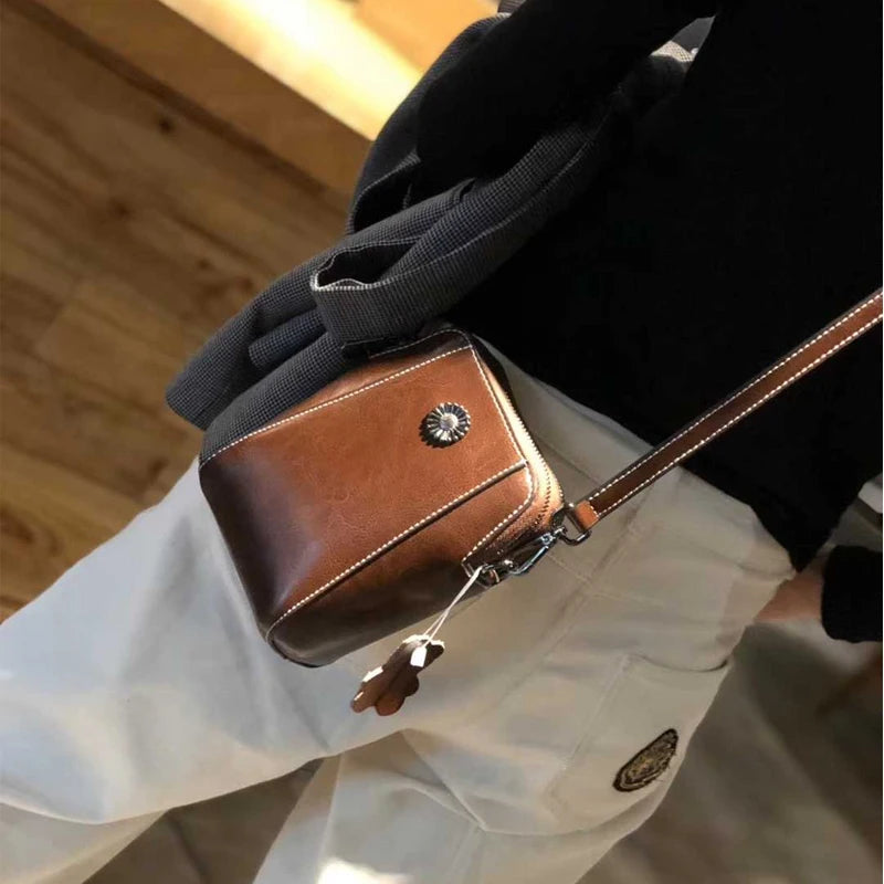 Women Mini Genuine Leather Crossbody bags Female Small Oil Wax Cowhide Leather Shoulder Messenger Bag Luxury Designer Handbag